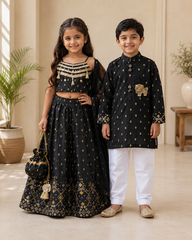 Black Brocade Silk sets for Siblings