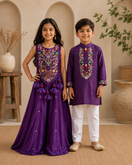 Purple Embroidered Palazzo and Kurta sets for siblings