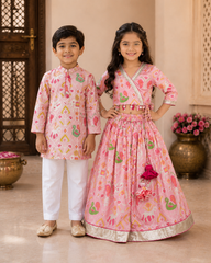 Pink Patola print outfit sets for siblings
