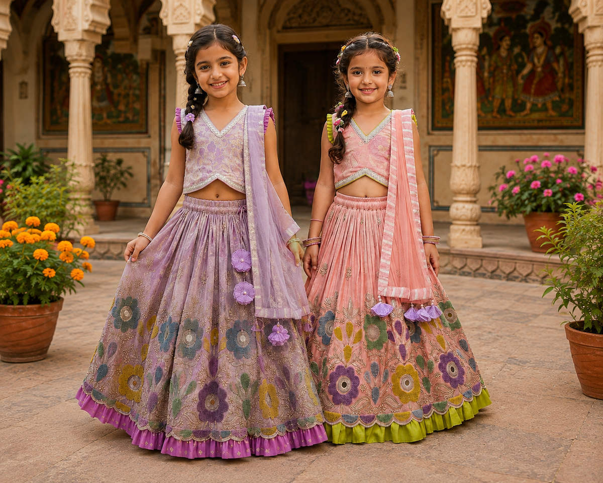 Heavy Embroidered Lehanga Sets for Siblings