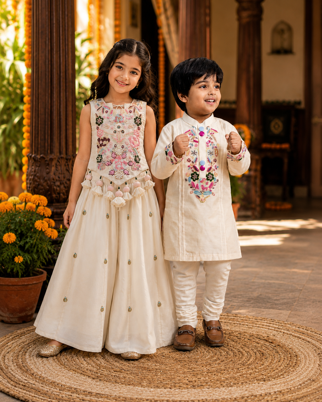Floral Embroidered Top With Palazzo & Embroidered Kurta with Pyjama
