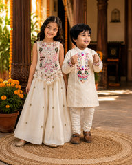 Floral Embroidered Top With Palazzo & Embroidered Kurta with Pyjama