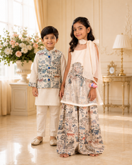 Ethnic Kurta With Animal Motif Jacket And Pyjama & Tree Patchwork Cape With Forest Inspired Palazzo And Top