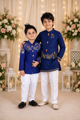 Regal royal blue embroidered jacket sets for boys