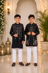 Heavy Handwork Embroidered Chanderi Silk Kurta Set in Black