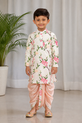 White Embroidered Floral Kurta with Dhoti for Boys