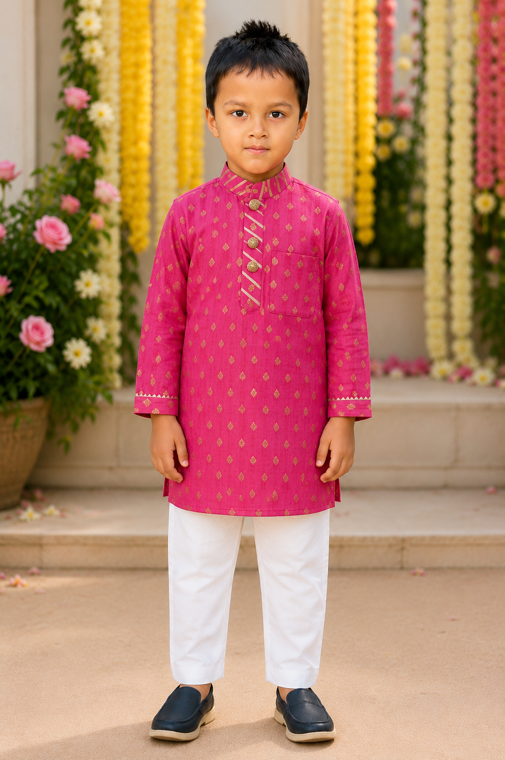 Pink Brocade Kurta with Chudidar