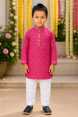 Pink Brocade Kurta with Chudidar