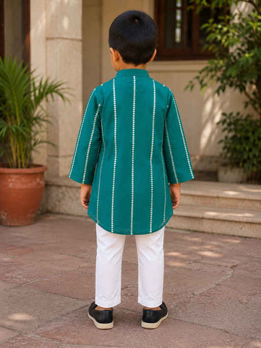 Dark Green Embroidered Kurta with Chudidar