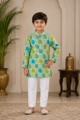 Multicolour Brocade Kurta And White Pyjama