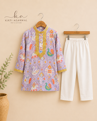 Lavender Patola Kurta Set for Boys