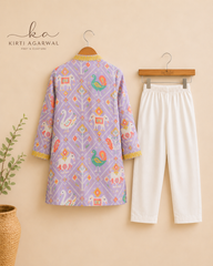 Lavender Patola Kurta Set for Boys