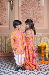 Yellow and Pink Patola Print set for boys and girls.