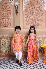 Yellow and Pink Patola Print set for boys and girls.