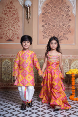 Yellow and Pink Patola Print set for boys and girls.