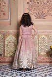 Dusty Old Rose Tissue Silk Top with Silver Floral Embroidery, Statement Hangings & Embellished Lehenga.