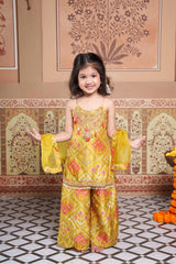 Elegant Green Hand work Silk Kurta Set with Flared Palazzo & Organza Dupatta