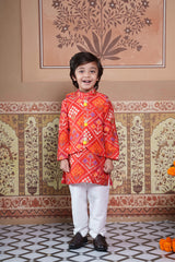 Vibrant Red Silk Kurta with Matching Jacket and White Pyjama
