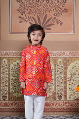 Vibrant Red Silk Kurta with Matching Jacket and White Pyjama