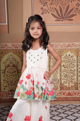 Elegant Chanderi Silk Floral Kurta Set & Flared Palazzo.