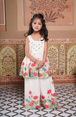 Elegant Chanderi Silk Floral Kurta Set & Flared Palazzo.