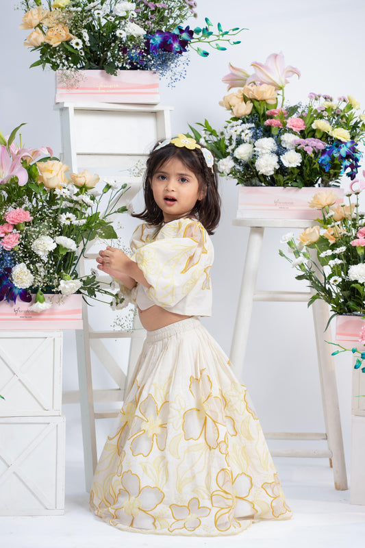 Designer ivory lehenga for girls with embroidered blouse