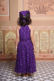 Festive Purple Crop Top with Handmade Flower Hangings, Flared Palazzo & Matching Bandana