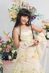 Stunning Floral Yellow Lehenga Set With Sheer Net Blouse And Organza Dupatta Detail