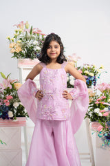 Kids festive lavender kurti with flared sharara by Kirti Agarwal