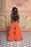 Multicoloured Embroidered Peplum Top With Orange Cotton Crush Lehenga