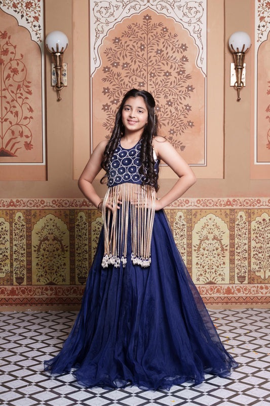 Heavy Handwork Embroidered Crop Top with Pure Organza Silk Lehenga