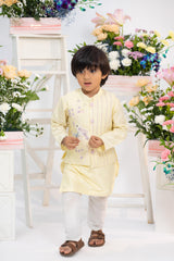 pastel lemon embroidered kurta set for boys by Kirti Agarwal