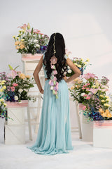 Designer powder blue girls ethnic outfit with embroidered top and palazzo
