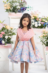 Kids elegant blush pink birthday dress with pleated bodice