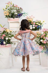 Blush pink brocade flared party dress for girls