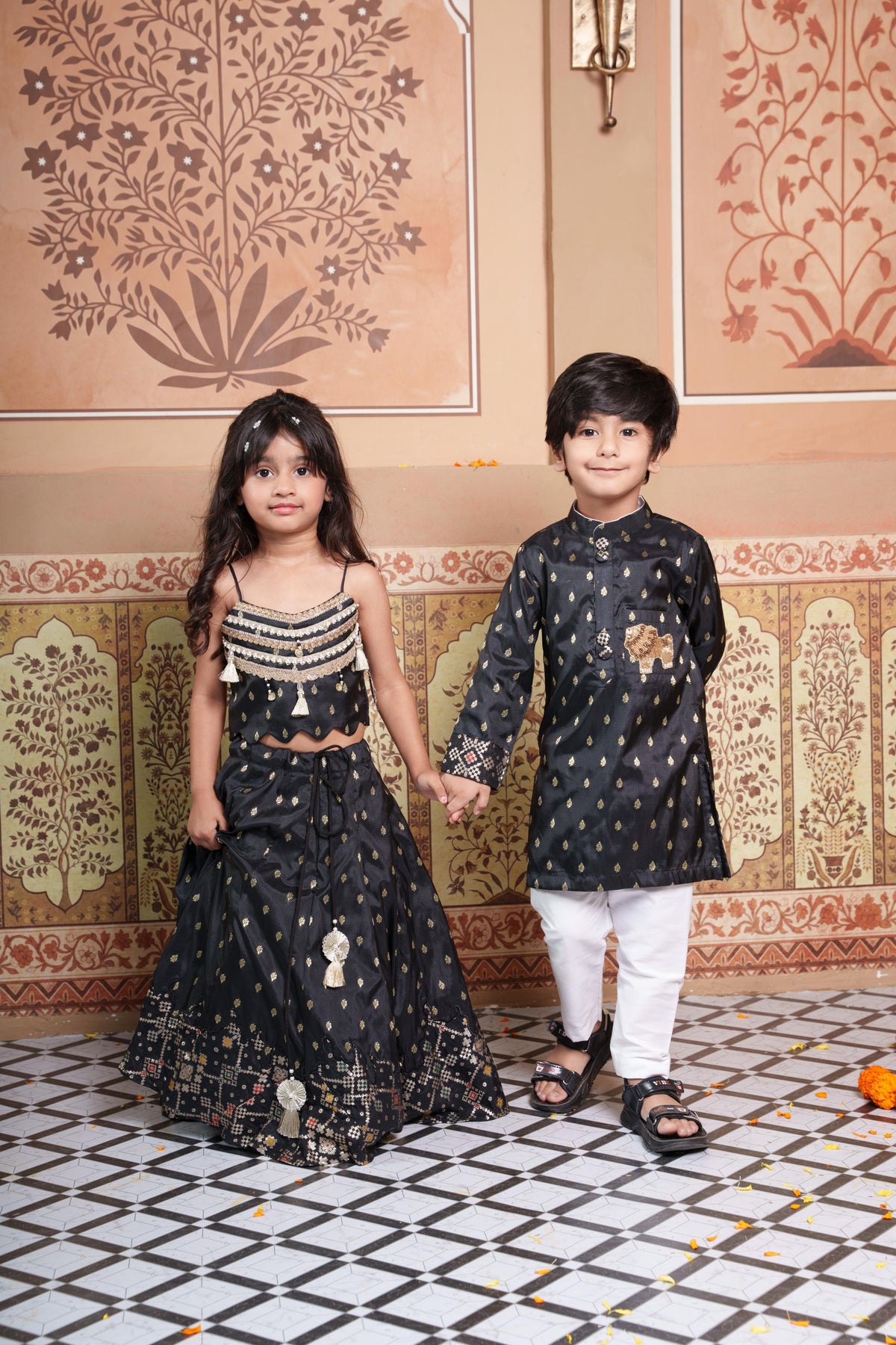 Black Brocade Silk sets for Siblings
