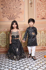 Black Brocade Silk sets for Siblings