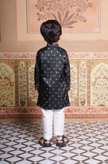 Black Brocade Kurta Set with White Pyjama