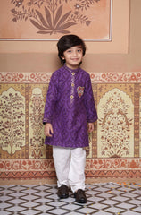 Purple & Red Hand Embroidered Girl and Boy Set