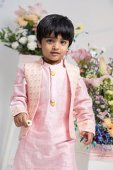 Patch Pocket Kurta Set for Boys with Floral Open Jacket & Pyjama | Kids Wedding Outfit | Kirti Agarwal
