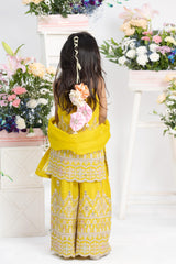 Designer yellow kurti sharara outfit with embroidered sharara
