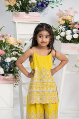 Bright Yellow Embroidered Sharara Set for Girls with Dupatta | Designer Kids Festive Outfit | Kirti Agarwal