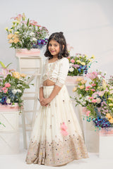 Ivory embroidered lehenga set for girls with mirror work blouse