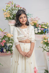 Ivory Embroidered Lehenga Set for Girls with Mirror Work Blouse | Kids Wedding & Festive Outfit | Kirti Agarwal