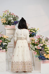 Kids festive ivory lehenga outfit with mirror work by Kirti Agarwal