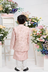 Blush Pink Embroidered Kurta Jacket Set for Boys | Festive Ethnic Wear | Kirti Agarwal