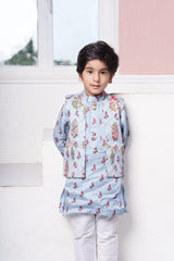 Sea Blue Kurta Set with Floral Jacket