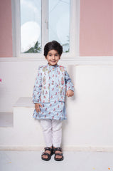 Sea Blue Kurta Set with Floral Jacket