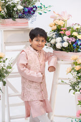 designer boys blush pink kurta jacket outfit for wedding and festive wear