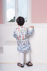 Sea Blue Kurta Set with Floral Jacket